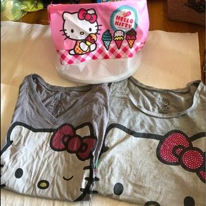 Hello kitty tee shirts (XS/S) +basket with tags